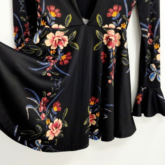 Free People Date Night Black Floral Skater Mini Dress - Picture 11 of 14
